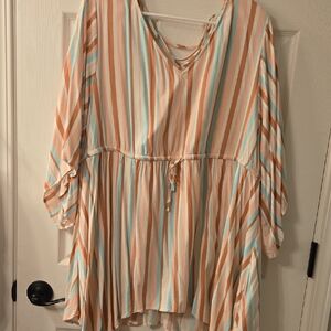 torrid Striped V-Neck Tunic in Peach, Cream & Mint